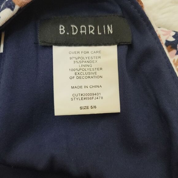 B Darlin Mock Neckline Fit & Flare Pleated Floral Navy & Cream & Pink Dress - Picture 8 of 8